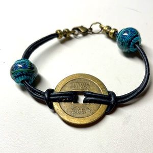 Oriental bracelet with brass coin & beads #500
